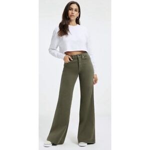 Good American Women's Olive Green Wide Leg Palazzo High Rise Stretch Jeans